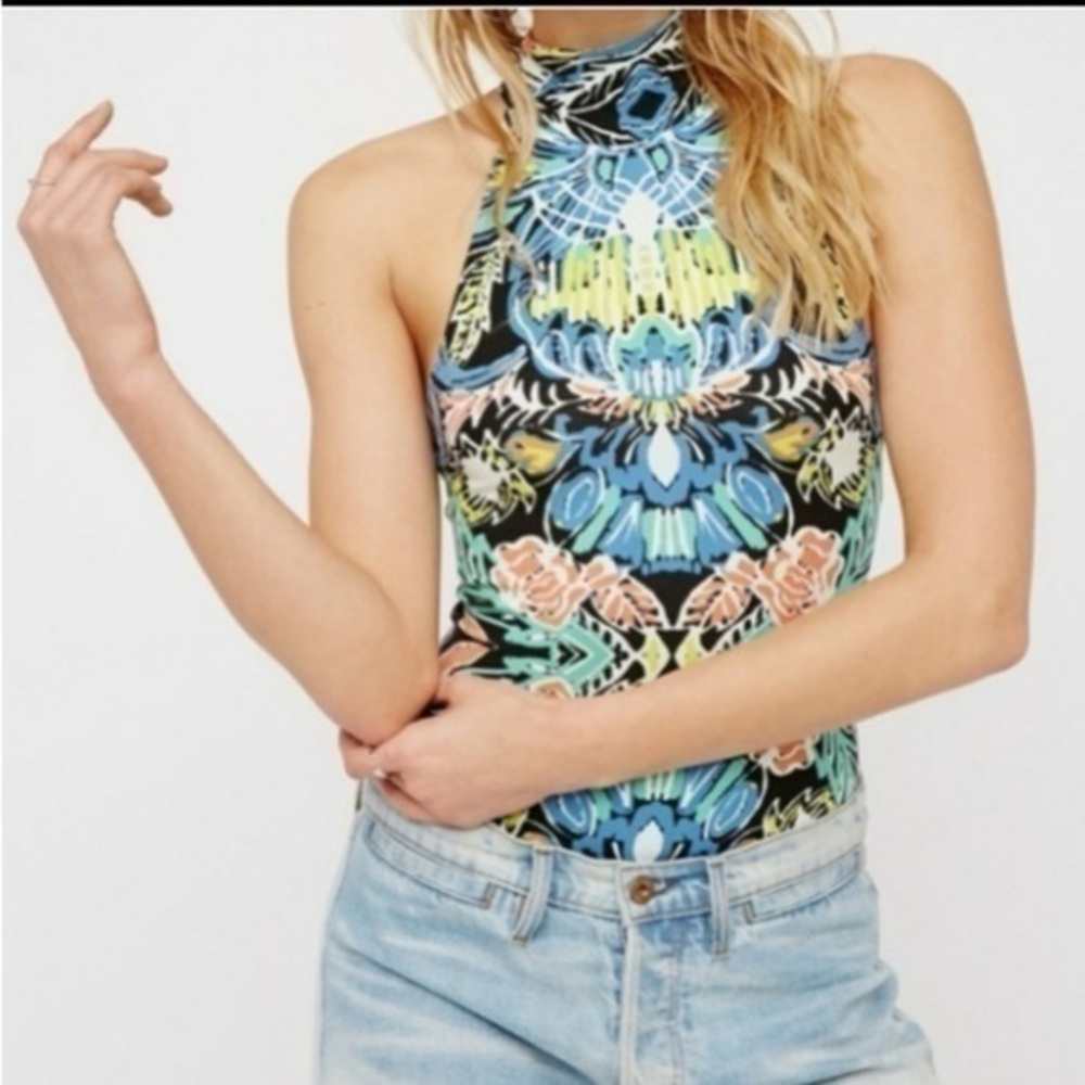 Free People Intimately Tucker Printed Bodysuit small